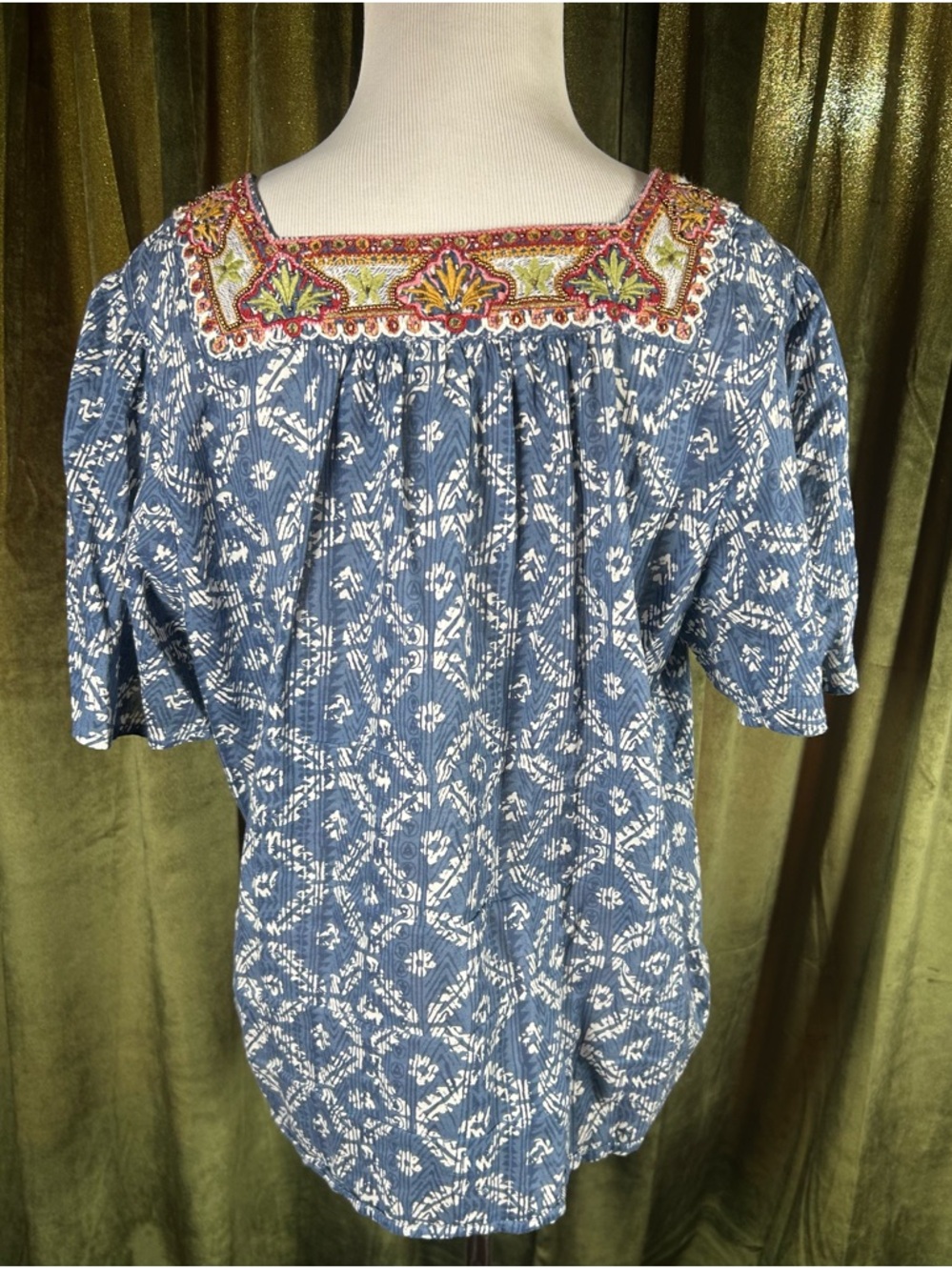 Sundance Printed Folklore Embroidered & Beaded Top - Picture 3 of 6